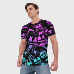 Мужская футболка 3D Marshmello neon pattern - фото 2