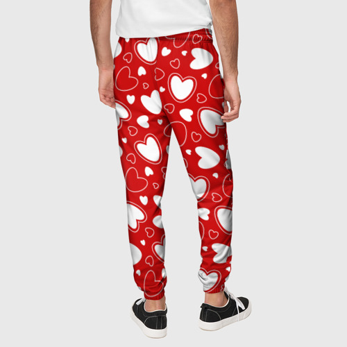 Мужские брюки 3D Белые сердечки на красном фоне, цвет 3D печать - фото 5