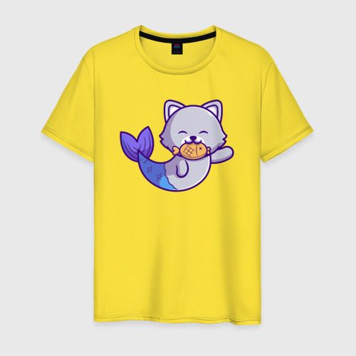 Мужская футболка хлопок с принтом Кошечка русалочка, вид спереди #2