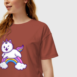 Женская футболка хлопок Oversize Cat unicorn - фото 2