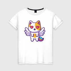 Влюблённый котик ангелок – Женская футболка хлопок с принтом купить со скидкой в -20%