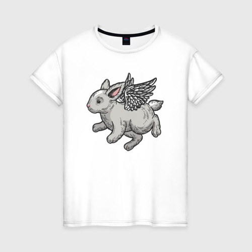 Женская футболка из хлопка с принтом Angel bunny, вид спереди №1