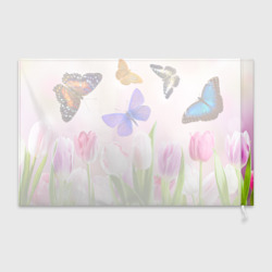 Флаг 3D Настоящие бабочки на фоне тульпанов - фото 2