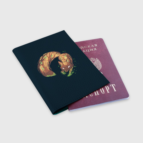 Обложка для паспорта матовая кожа Древесный дух лисы, цвет бирюзовый - фото 3