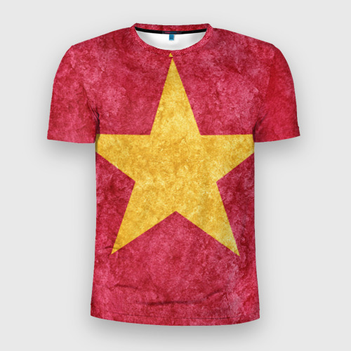 Мужская футболка 3D Slim Желтая звезда на красном, цвет 3D печать