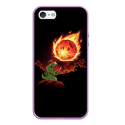 Чехол для iPhone 5/5S матовый Динозавр воин и метеорит - вымирание, цвет сиреневый