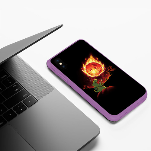 Чехол для iPhone XS Max матовый Динозавр воин и метеорит - вымирание, цвет фиолетовый - фото 5