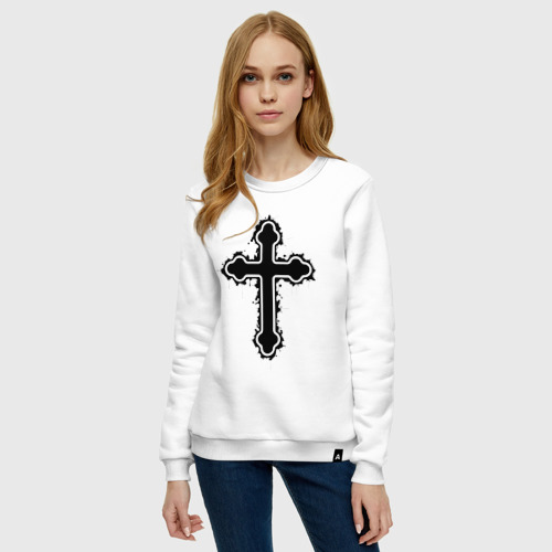 Женский свитшот хлопок Крест православный христианский, цвет белый - фото 3