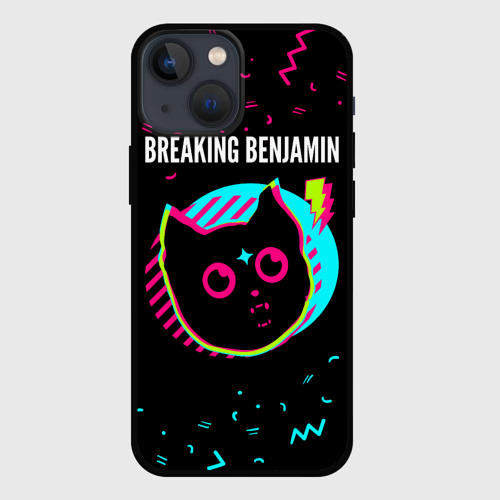 Чехол для iPhone 13 mini с принтом Breaking Benjamin - rock star cat, вид спереди #2