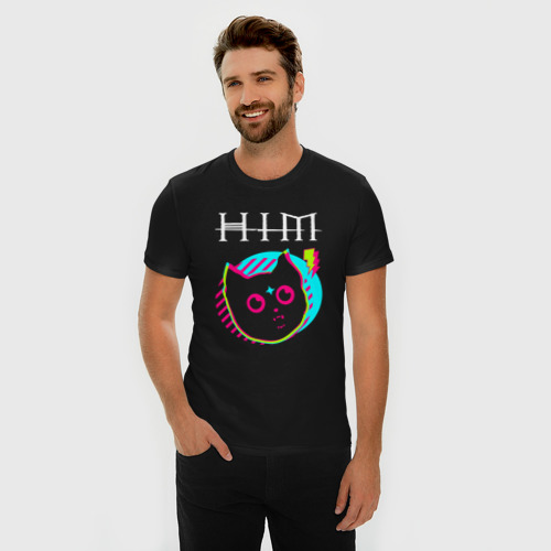 Мужская футболка хлопок Slim HIM rock star cat, цвет черный - фото 3