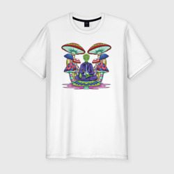 Мужская футболка хлопок Slim Медитирующий инопланетянин среди грибов