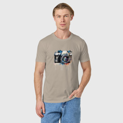 Мужская футболка хлопок Фотоаппарат акварель - фото 2