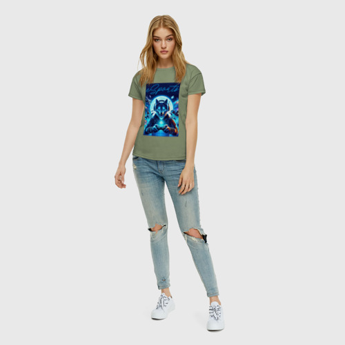 Женская футболка хлопок с принтом Волчара - крутой геймер, вид сбоку #3
