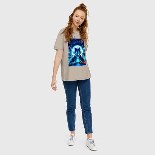 Женская футболка хлопок Oversize с принтом Волчара - крутой геймер, вид сбоку #3