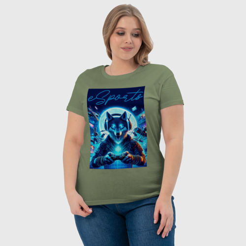 Женская футболка хлопок с принтом Волчара - крутой геймер, фото #4