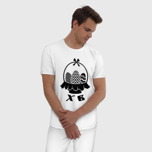 Мужская пижама хлопок ХВ пасхальные яйца в корзинке, цвет белый - фото 3