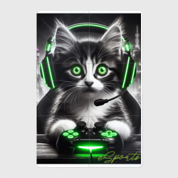 Магнитный плакат 2Х3 Котёнок командный геймер - киберспорт