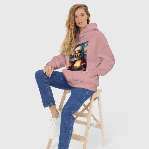 Женское худи Oversize хлопок Mona Lisa astronaut - neural network, цвет пыльно-розовый - фото 7