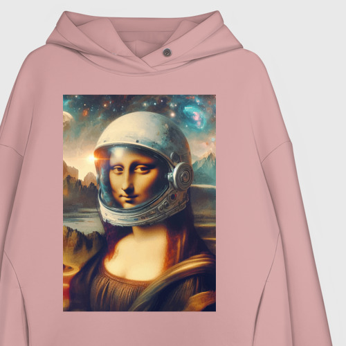 Женское худи Oversize хлопок Mona Lisa astronaut - neural network, цвет пыльно-розовый - фото 3