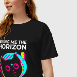 Женская футболка хлопок Oversize Bring Me the Horizon rock star cat - фото 2