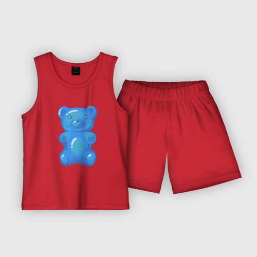 Детская пижама с шортами хлопок Мармеладный синий медвежонок, цвет красный
