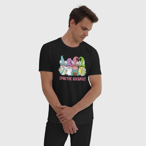 Мужская пижама хлопок ХВ пасхальные гномы с яйцами, цвет черный - фото 3