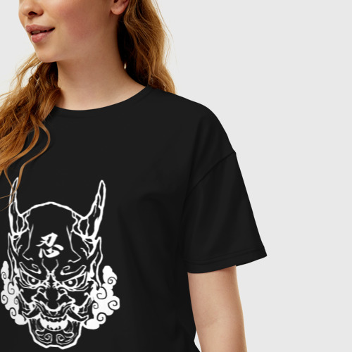 Женская футболка хлопок Oversize Меченный череп ёкая, цвет черный - фото 3