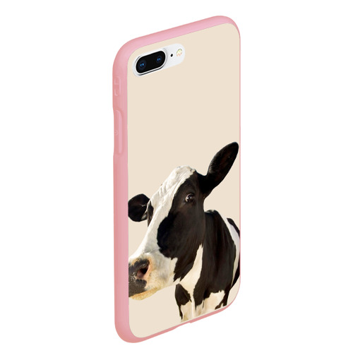 Чехол для iPhone 7Plus/8 Plus матовый с принтом Корова на бежевом фоне, вид сбоку #3
