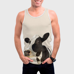Мужская майка 3D Корова на бежевом фоне - фото 2