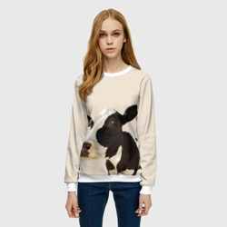 Женский свитшот 3D Корова на бежевом фоне - фото 2