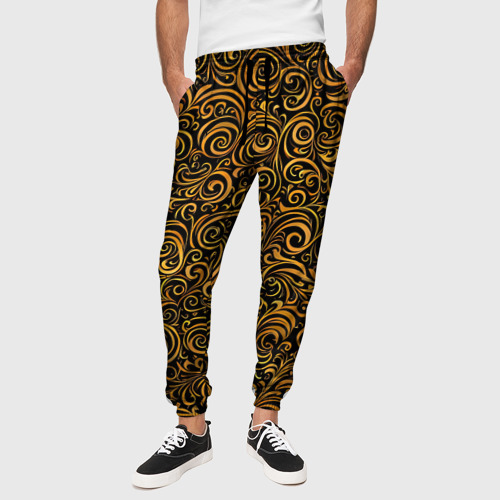 Мужские брюки 3D Золотые узоры завитки, цвет 3D печать - фото 4