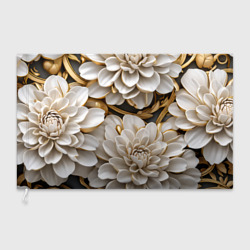 Флаг 3D Фарфоровые белые цветы с золотом