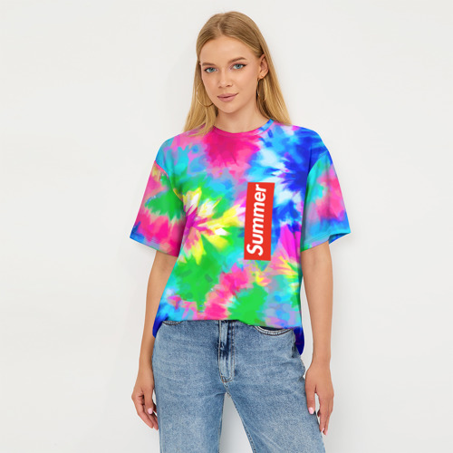 Женская футболка oversize 3D Color abstraction - summer, цвет 3D печать - фото 5