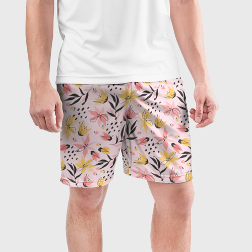 Мужские шорты спортивные с принтом Абстрактный паттерн с цветами, фото на моделе #1