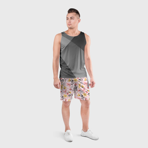 Мужские шорты спортивные с принтом Абстрактный паттерн с цветами, вид сбоку #3