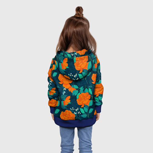 Детская толстовка 3D Паттерн с оранжевыми цветами, цвет синий - фото 5
