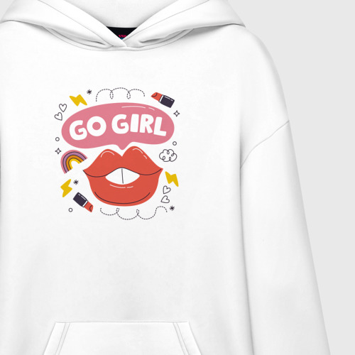 Худи SuperOversize хлопок Go girl lips, цвет белый - фото 3