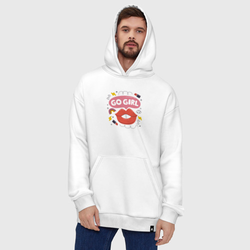 Худи SuperOversize хлопок Go girl lips, цвет белый - фото 5