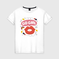 Go girl lips – Женская футболка хлопок с принтом купить со скидкой в -20%