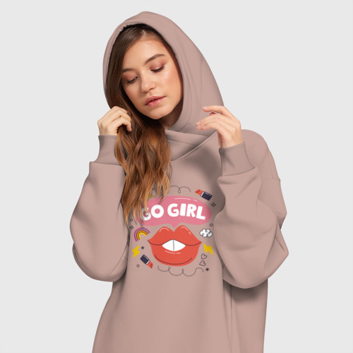 Платье-худи хлопок Go girl lips, цвет пыльно-розовый - фото 3