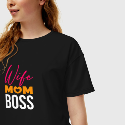 Женская футболка хлопок Oversize Wife mom boss 3 color, цвет черный - фото 3
