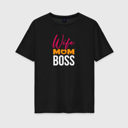 Женская футболка хлопок Oversize Wife mom boss 3 color