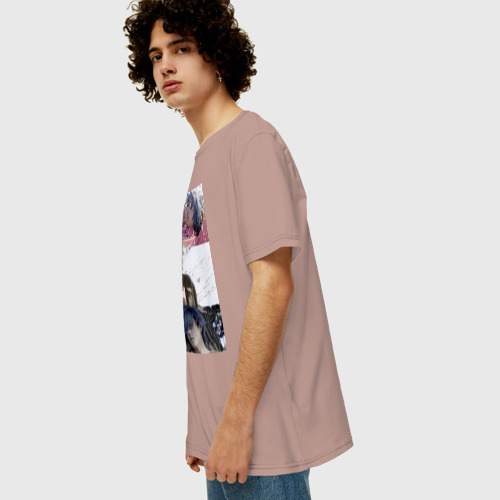 Мужская футболка хлопок Oversize Ким ТэХён, цвет пыльно-розовый - фото 5