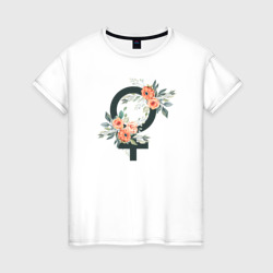 Female sign flowers – Женская футболка хлопок с принтом купить со скидкой в -20%