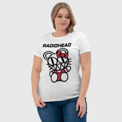 Футболка с принтом Radiohead toy для женщины, вид на модели спереди №4. Цвет основы: белый