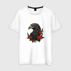 Орел и пуансеттия – Мужская футболка хлопок с принтом купить со скидкой в -20%