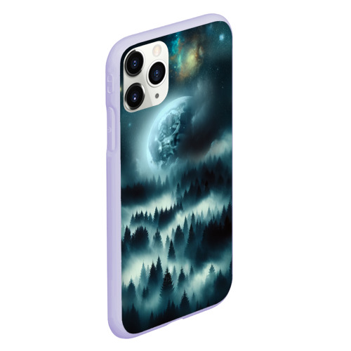 Чехол для iPhone 11 Pro матовый с принтом Луна и туман в лесу, вид сбоку #3
