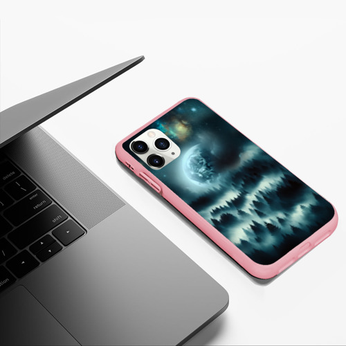 Чехол для iPhone 11 Pro Max матовый с принтом Луна и туман в лесу, фото #5