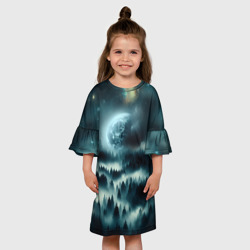Детское платье 3D Луна и туман в лесу - фото 2