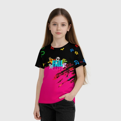 Детская футболка 3D с принтом Fall Guys kids color, фото на моделе #1
